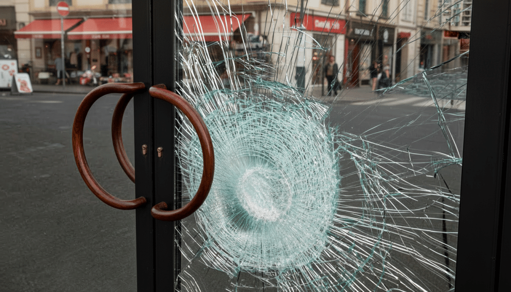 winkeldeur met beschadigd glas