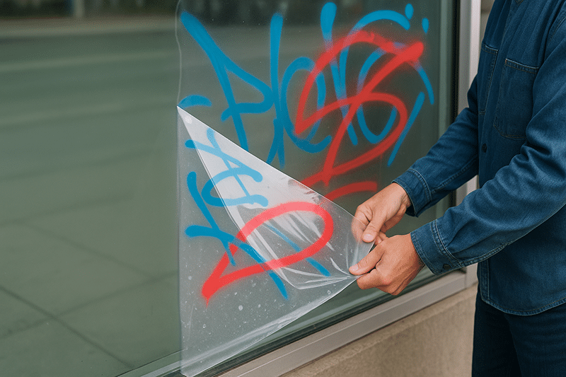 raam met anti-griffiti folie