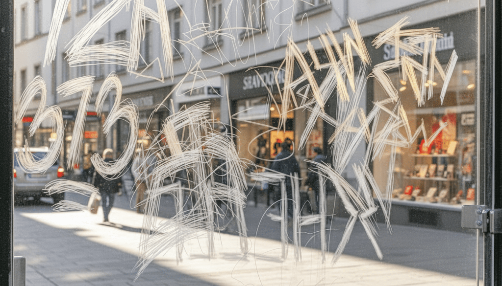 Ruit met krassen in winkelstraat