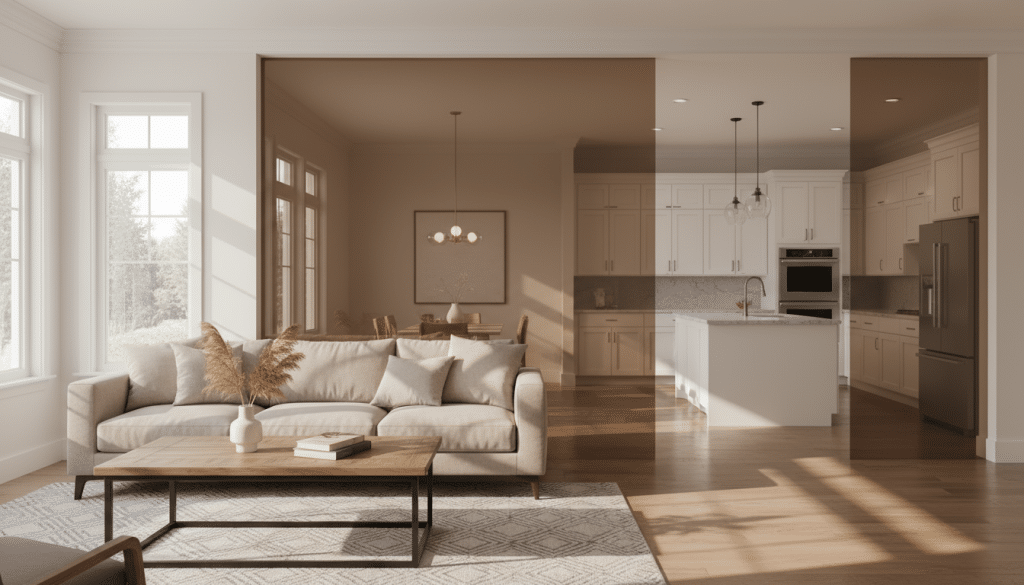 woonkamer met getinte scheiding