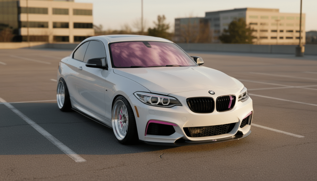 Witte BMW met roze Chameleon folie