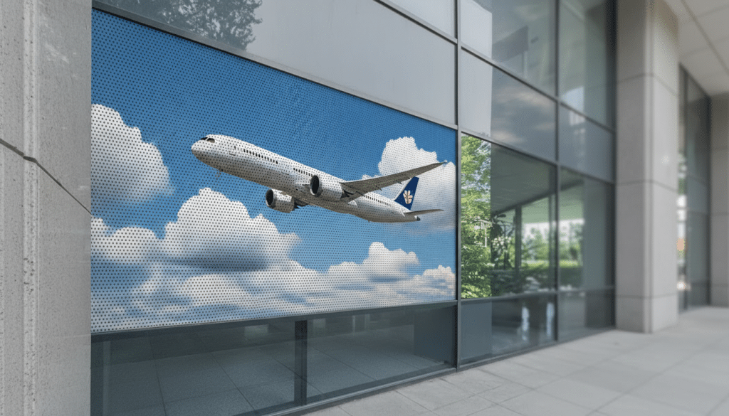 raam met vliegtuigprint